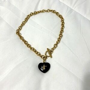 Fleur de lis heart toggle necklace